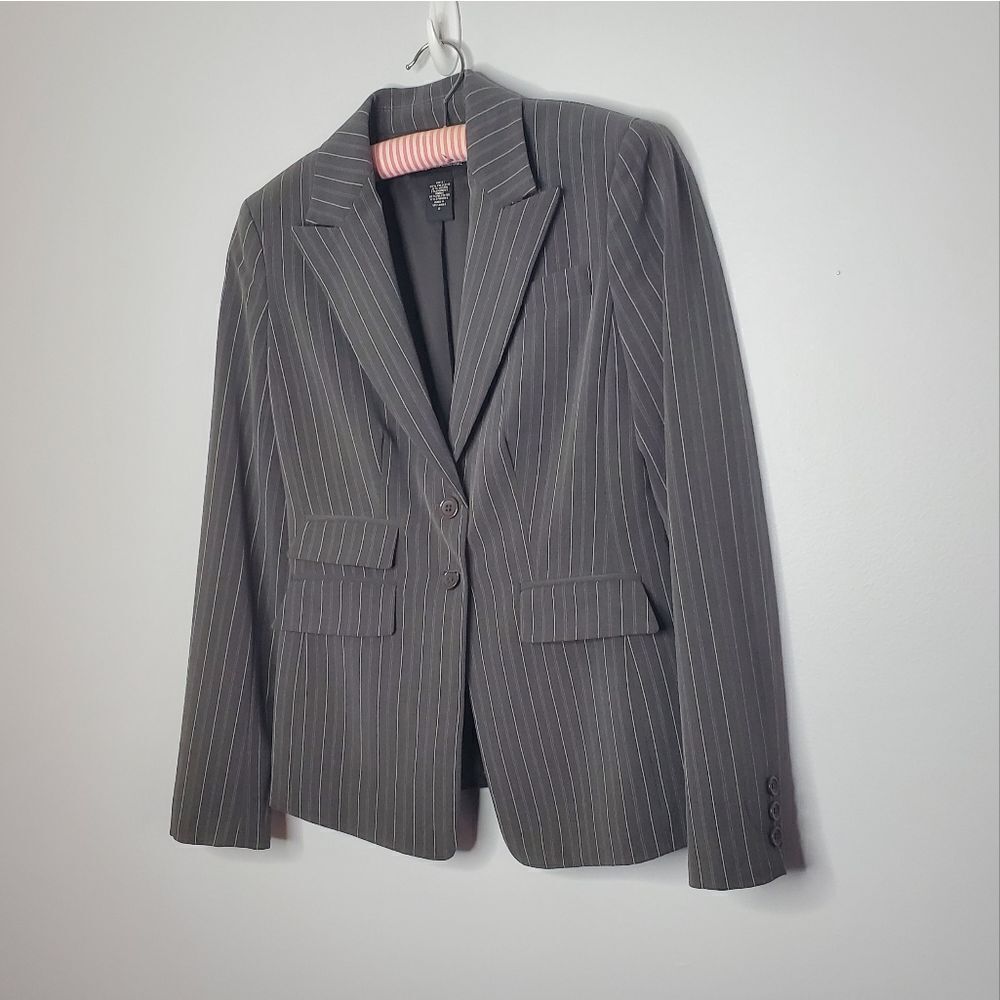 Moda International 2 Blazer Gray Purple White Pinstripe Button Down Inner Lined